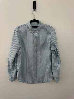 Polo Ralph Lauren Men's Medium Striped Cotton Oxford Button Down Shirt Blue Gree